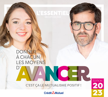 portrait femmes et hommes - L’Essentiel du groupe Crédit Mutuel en 2022 - Donner à chacun les moyens d'avancer c'est ça le mutualisme positif - Crédit Mutuel - édition 2023